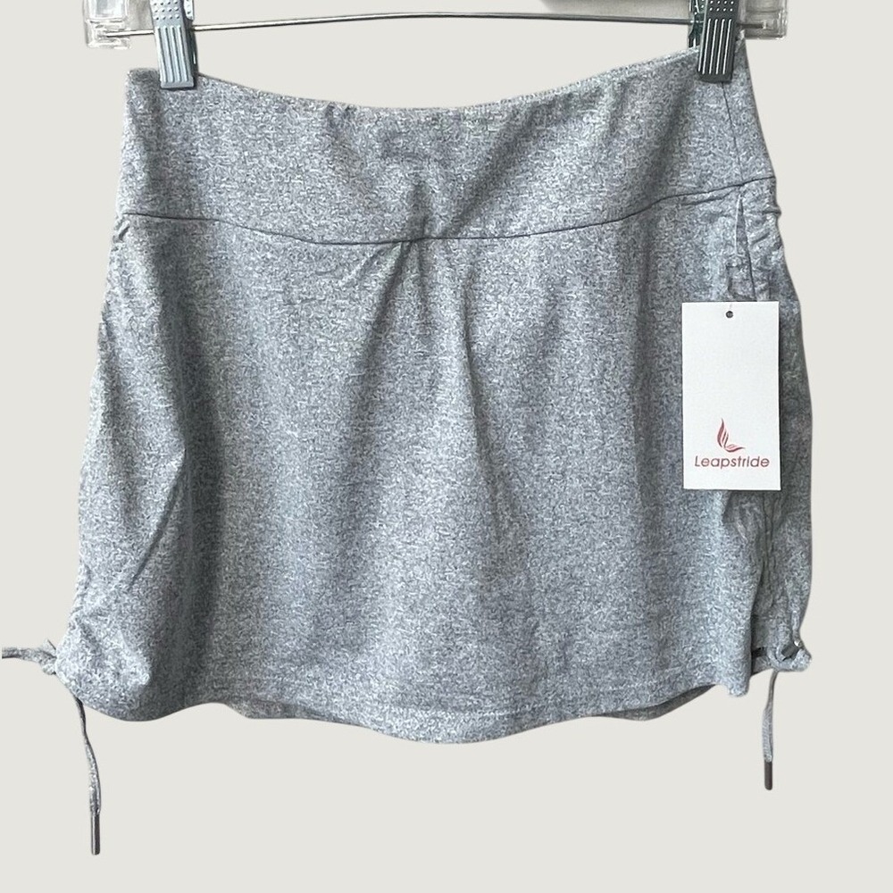 Leapstride Womens Small Golf Skort Gray Side Drawstring Ruched Athletic NWT
